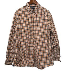 Cremieux Classics Mens Button Down Shirt XL Orange Navy Check Preppy‎ Heritage
